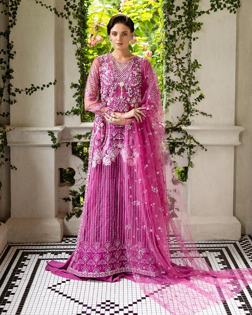 Mushq Inception Embroidered Net Unstitched 3Pc Suit D-07 Sweet November