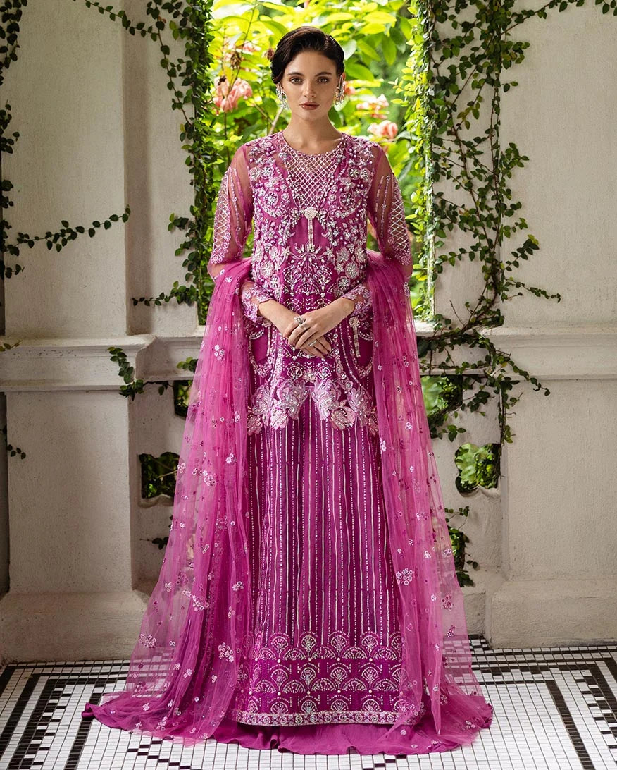 Mushq Inception Embroidered Net Unstitched 3Pc Suit D-07 Sweet November