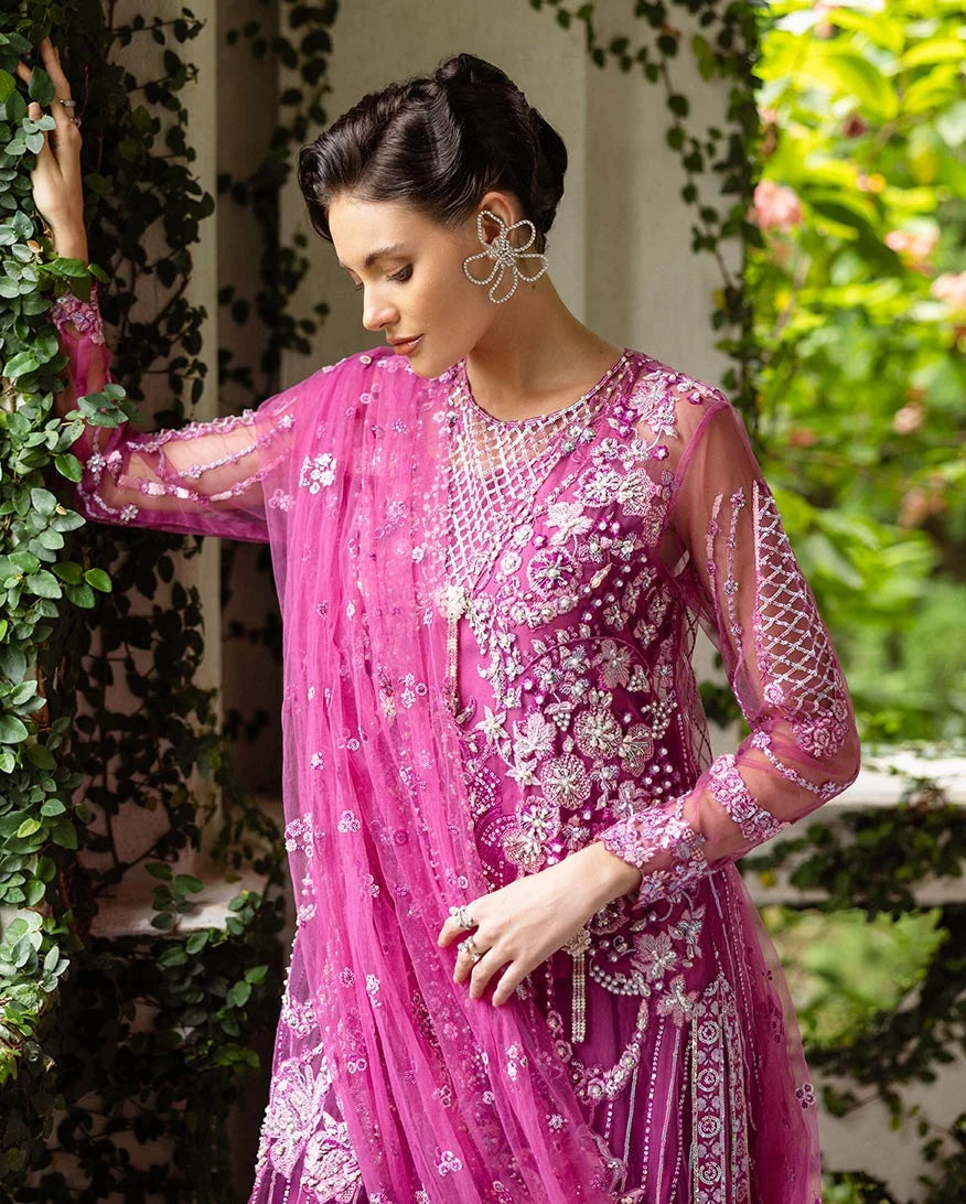 Mushq Inception Embroidered Net Unstitched 3Pc Suit D-07 Sweet November