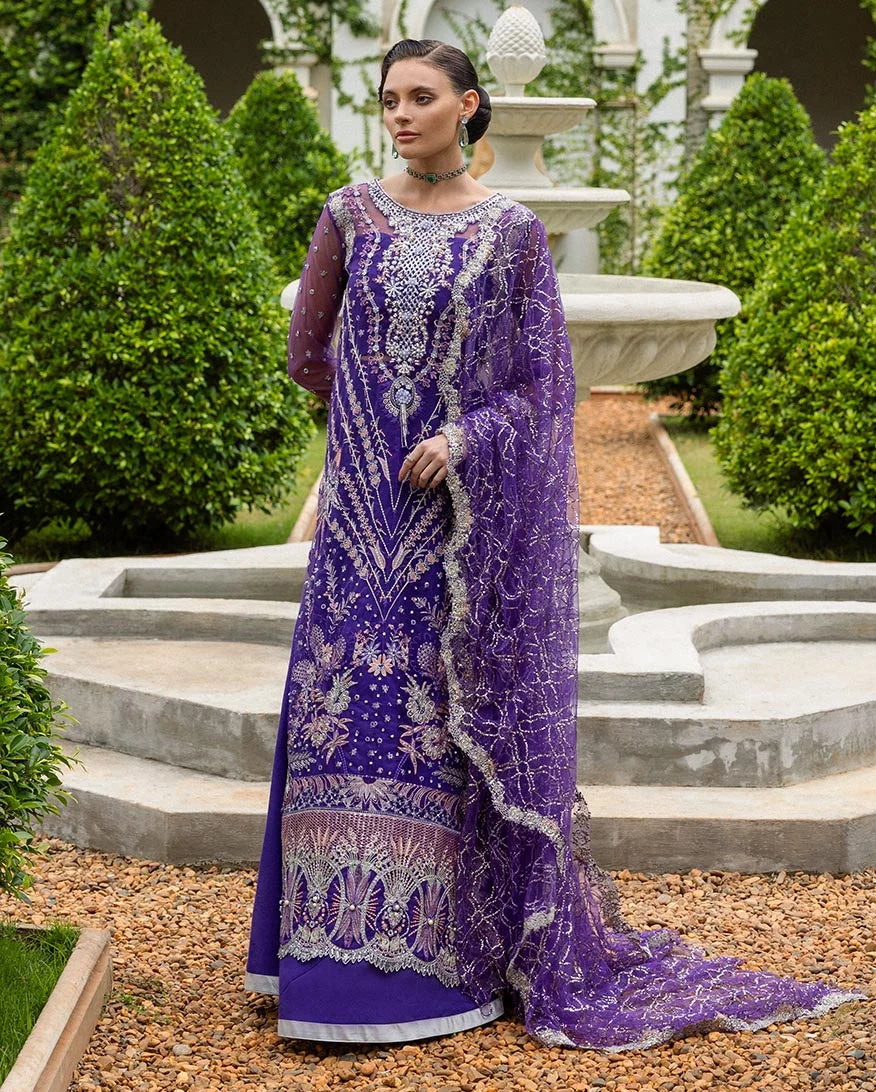 Mushq Inception Embroidered Net Unstitched 3Pc Suit D-04 Untamed Heart - view 5
