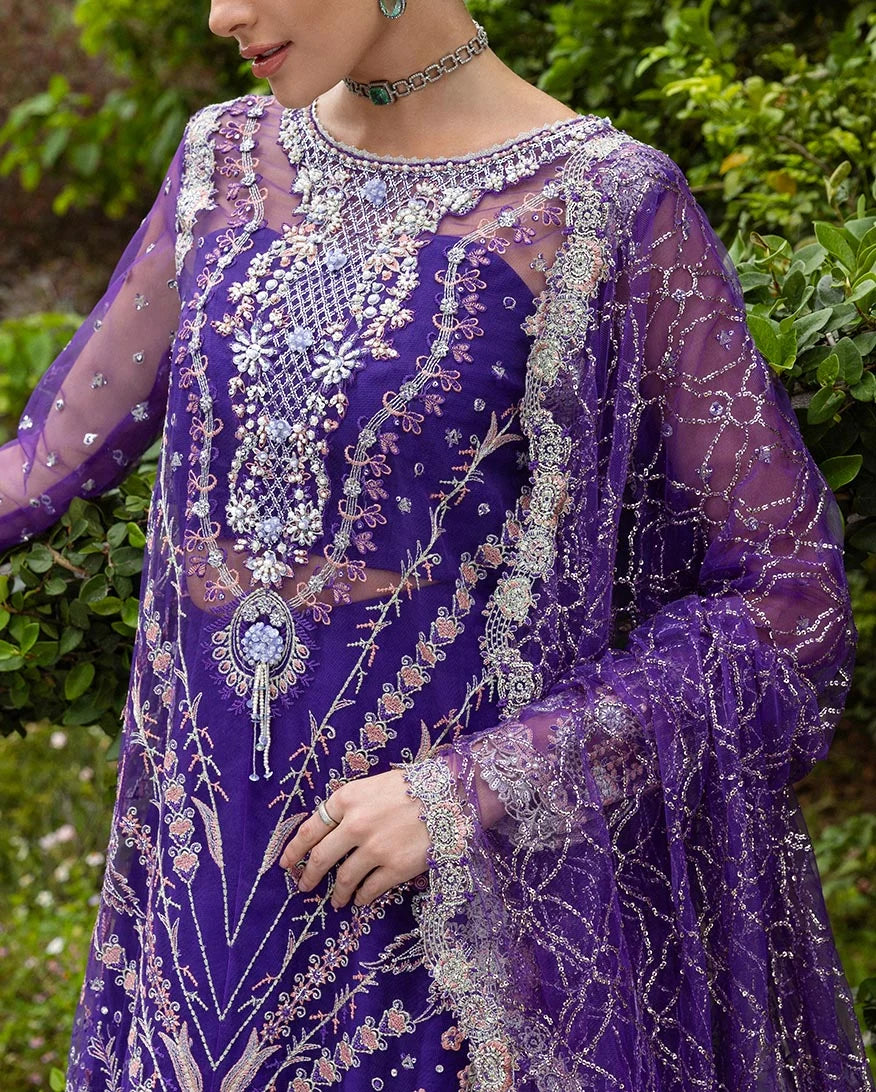 Mushq Inception Embroidered Net Unstitched 3Pc Suit D-04 Untamed Heart - view 4