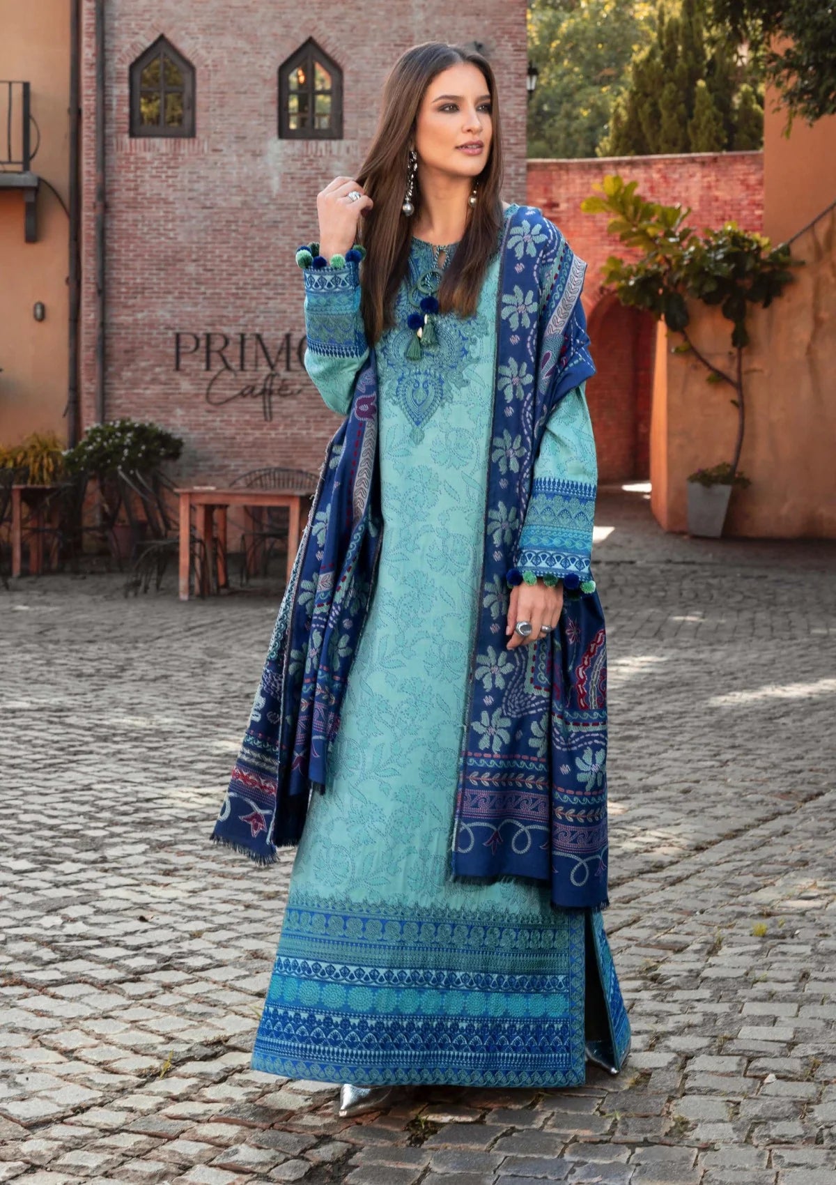 MUSHQ Broadway Embroidered Viscose Unstitched 3Pc Suit - Chianti Glow