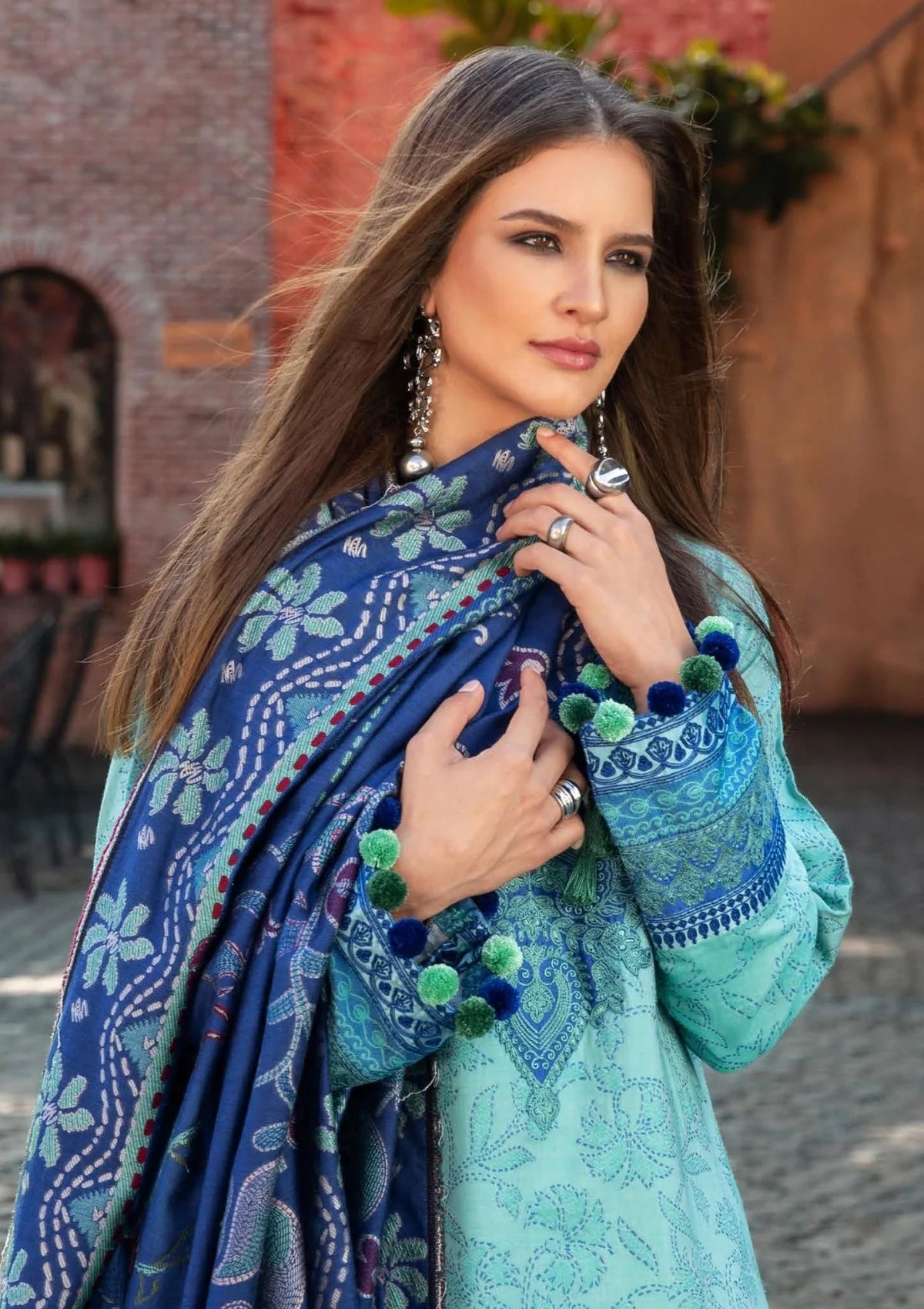 MUSHQ Broadway Embroidered Viscose Unstitched 3Pc Suit - Chianti Glow