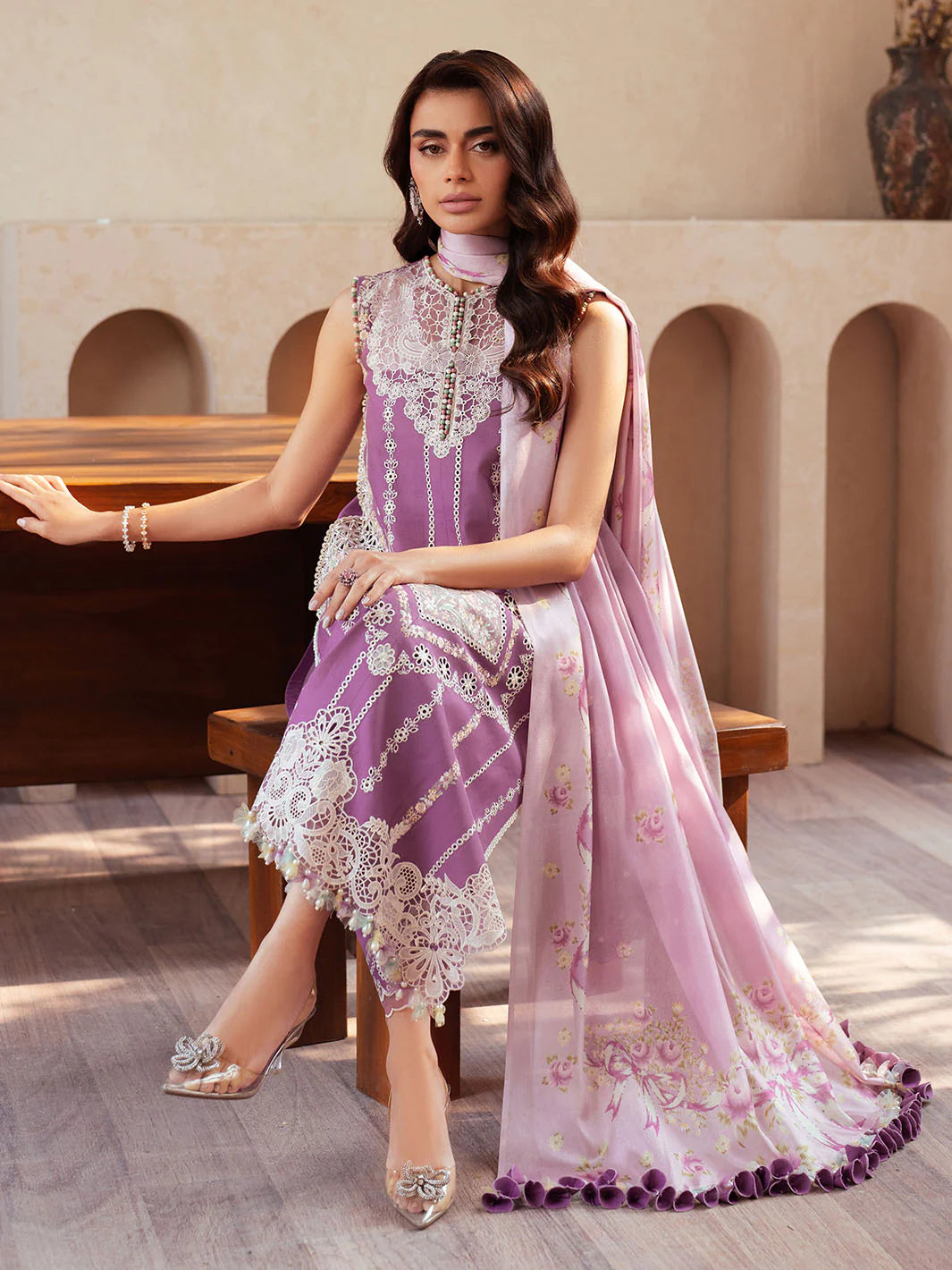 BIN ILYAS 3-piece luxury summer lawn set in 96A color, featuring vibrant fabric with intricate patterns and elegant design.