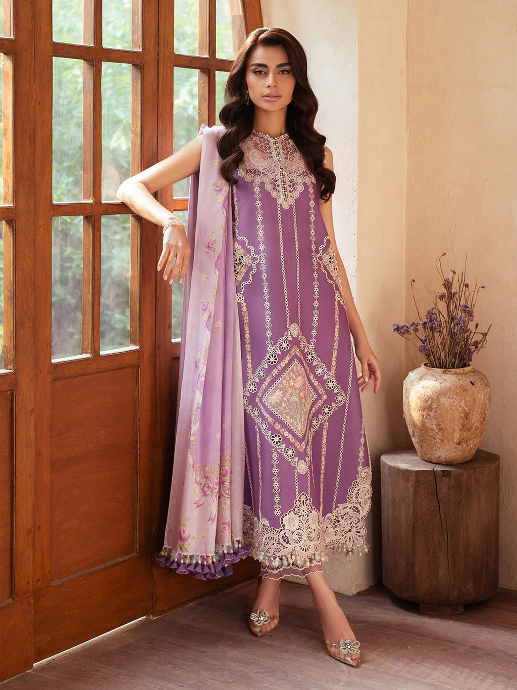 Bin Ilyas 3-piece luxury summer lawn set in 96A fabric, featuring vibrant colorful floral patterns on lightweight, breathable fabric.