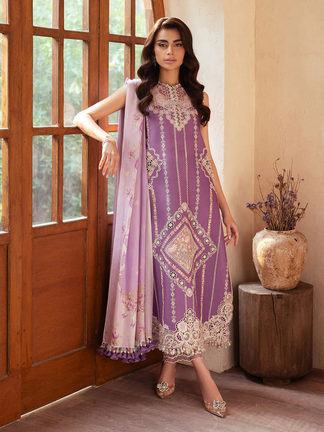 Bin Ilyas 3-piece luxury summer lawn set in 96A fabric, featuring vibrant colorful floral patterns on lightweight, breathable fabric.