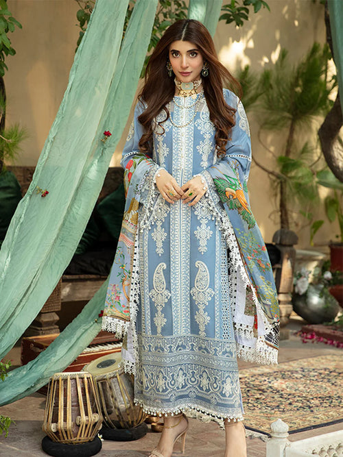 BIN ILYAS 3-piece luxury summer lawn set featuring vibrant, high-quality fabric in a stylish design.