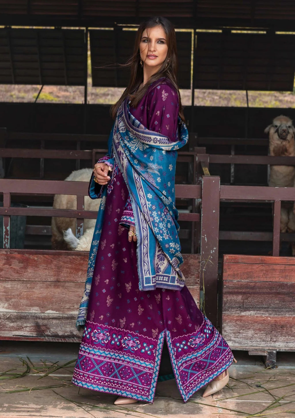MUSHQ Broadway Embroidered Karandi Unstitched 2Pc Suit - Florence Whisper