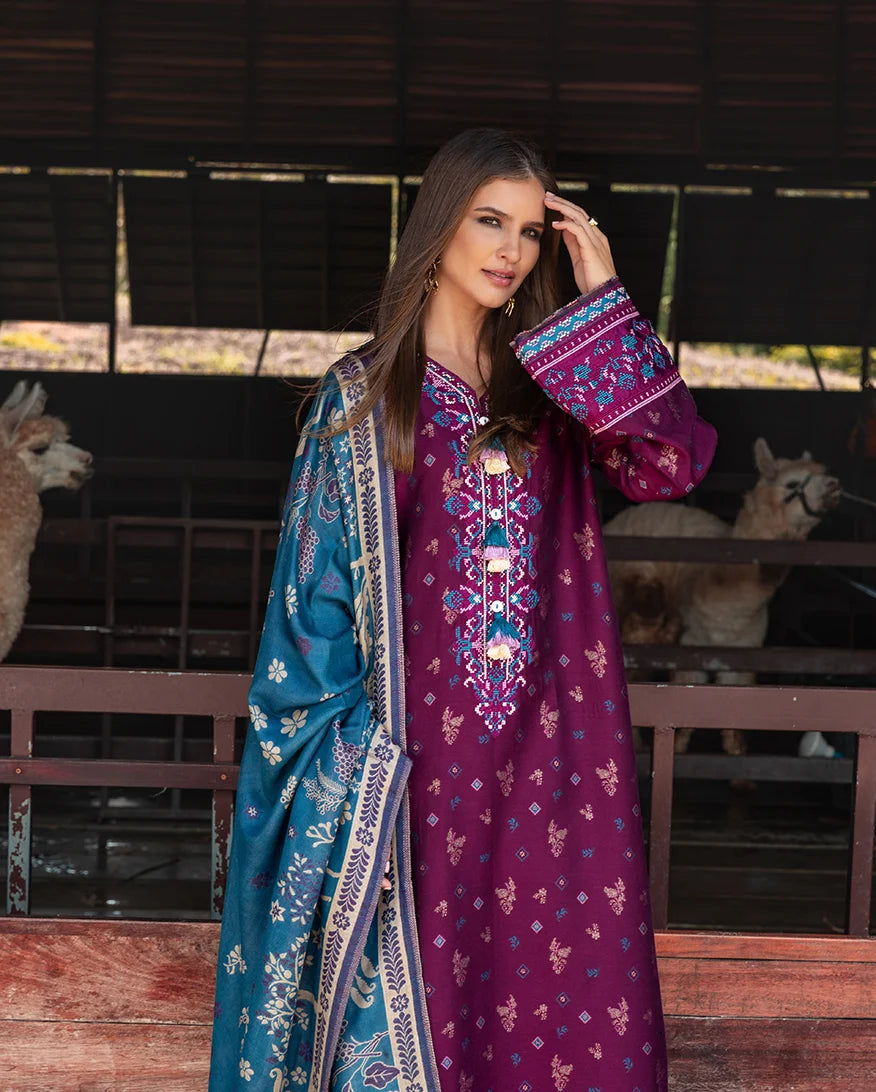 MUSHQ Broadway Embroidered Karandi Unstitched 2Pc Suit - Florence Whisper