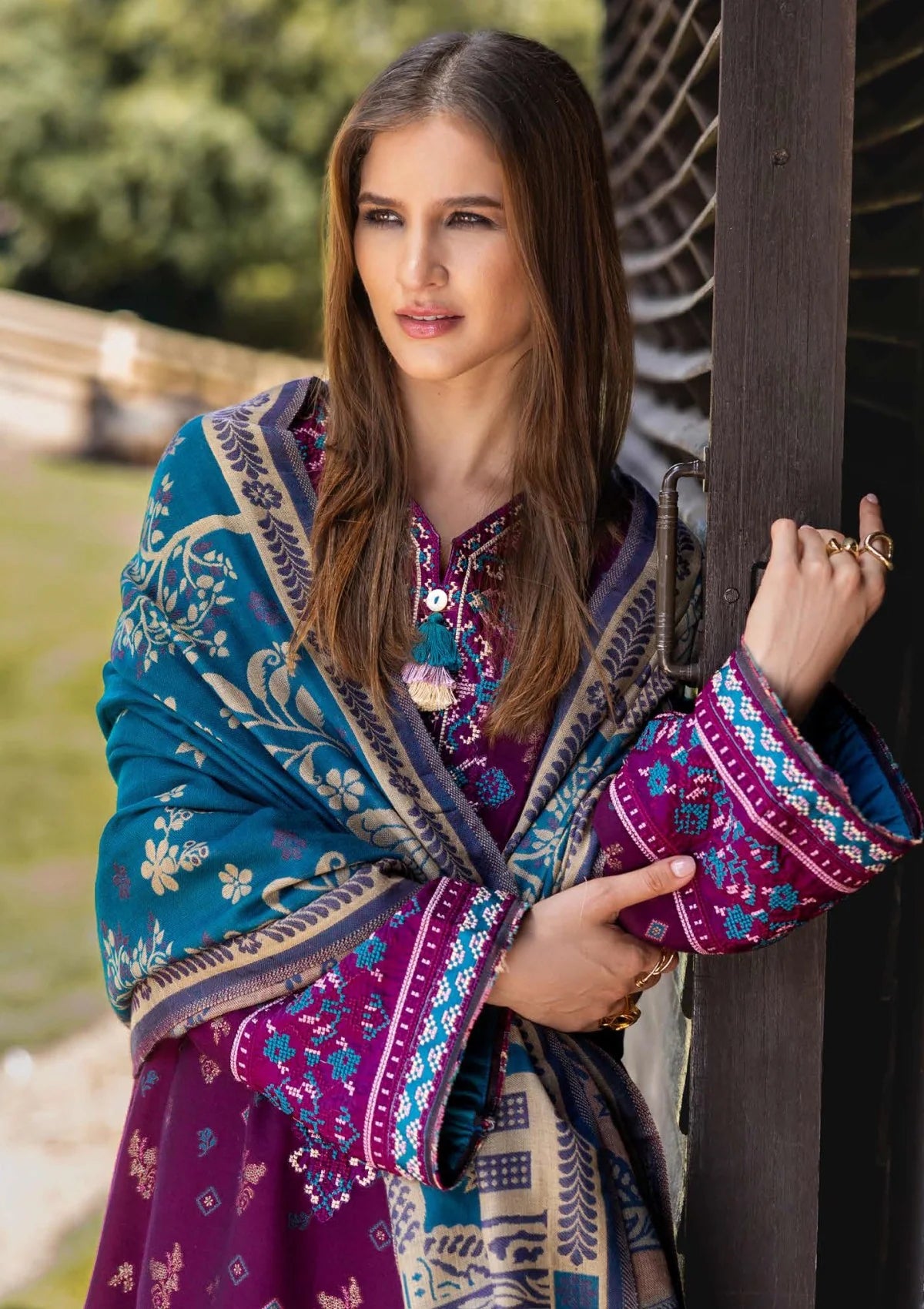MUSHQ Broadway Embroidered Karandi Unstitched 2Pc Suit - Florence Whisper