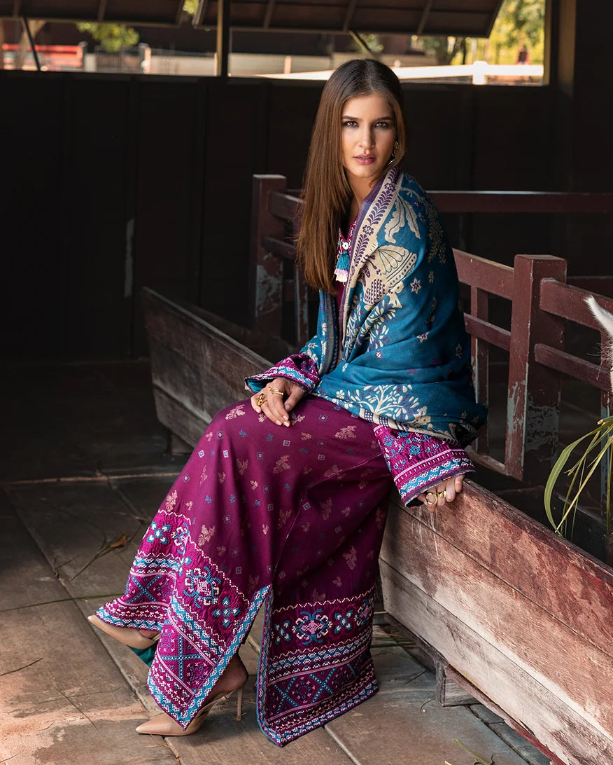 MUSHQ Broadway Embroidered Karandi Unstitched 2Pc Suit - Florence Whisper