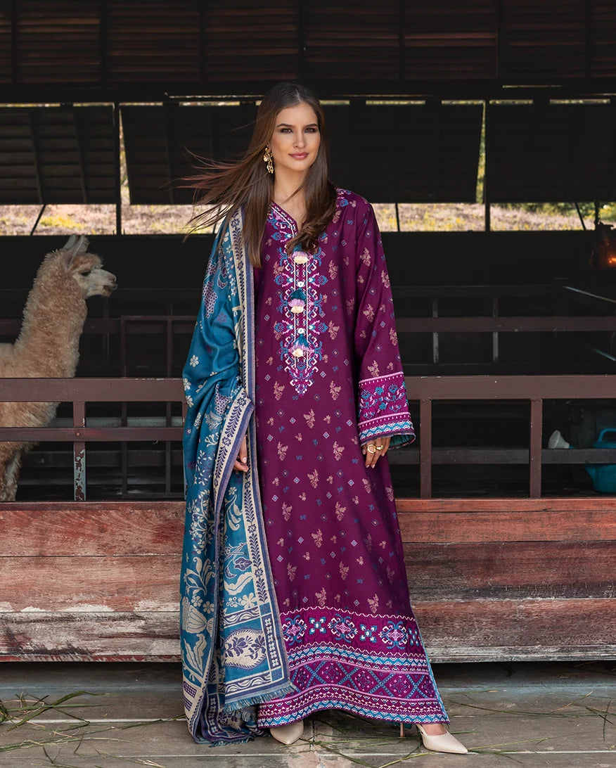 MUSHQ Broadway Embroidered Karandi Unstitched 2Pc Suit - Florence Whisper