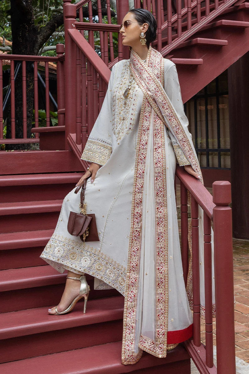 Mushq Hemline Nuvera Embroidered Raw Silk Unstitched 3Pc Suit D-04 Elnaz - view 4