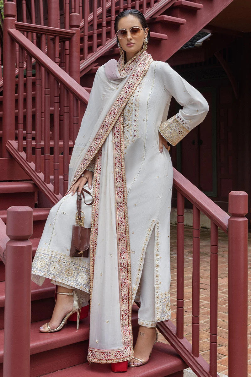 Mushq Hemline Nuvera Embroidered Raw Silk Unstitched 3Pc Suit D-04 Elnaz