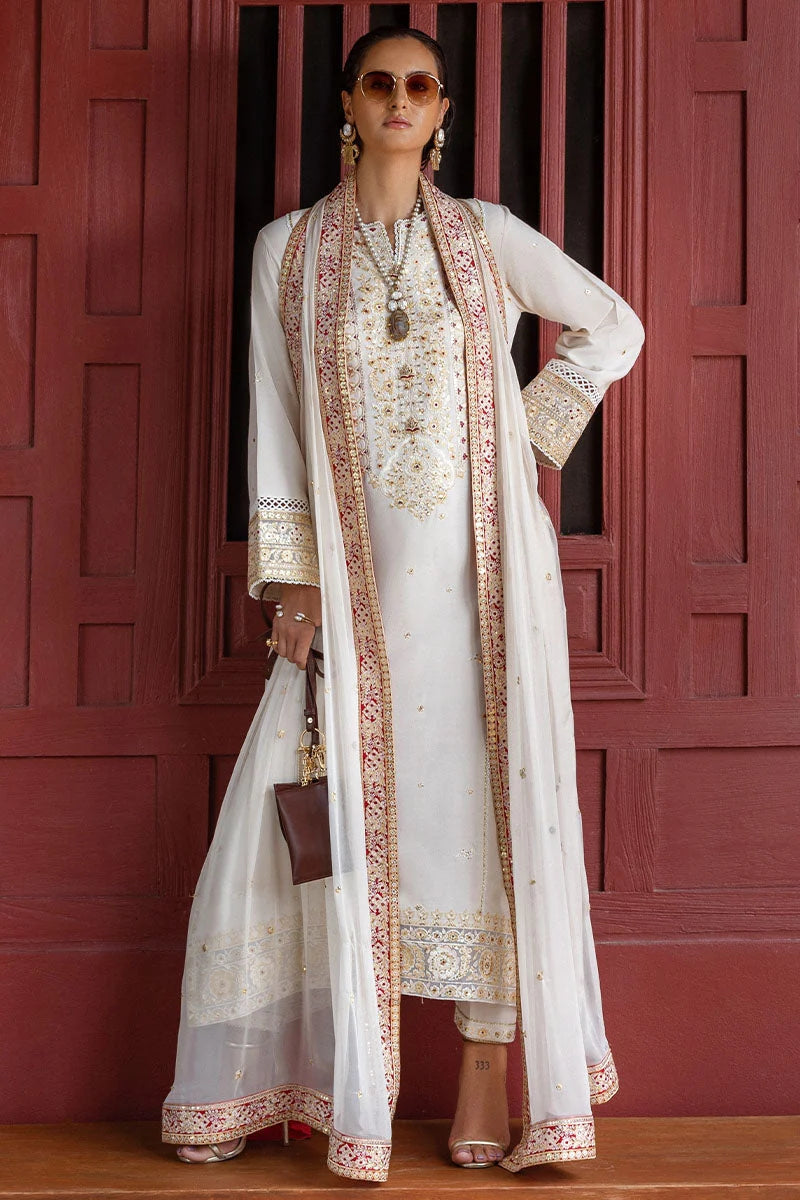 Mushq Hemline Nuvera Embroidered Raw Silk Unstitched 3Pc Suit D-04 Elnaz - view 3