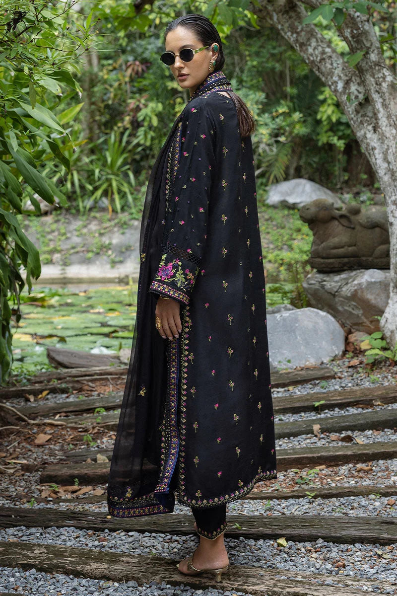 Mushq Hemline Nuvera Embroidered Raw Silk Unstitched 3Pc Suit D-08 Onyxa