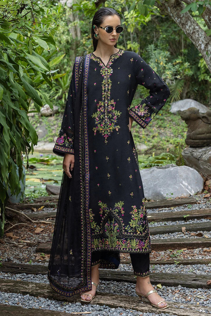 Mushq Hemline Nuvera Embroidered Raw Silk Unstitched 3Pc Suit D-08 Onyxa