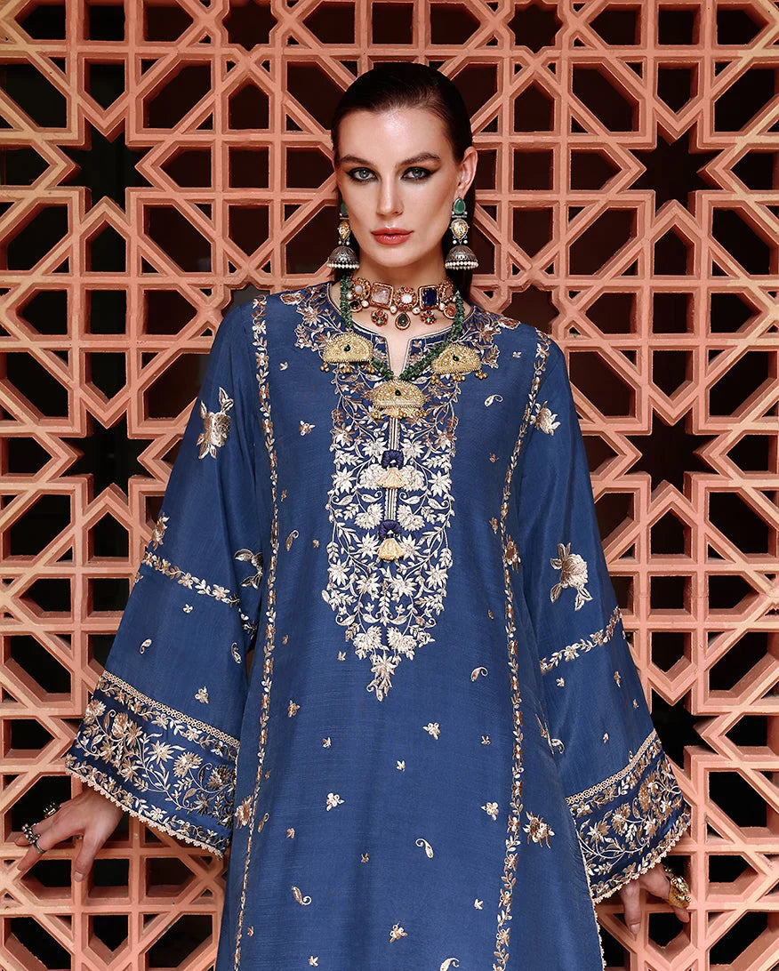 Mushq Hemline Nuvera Embroidered Raw Silk Unstitched 3Pc D-01 - view 2