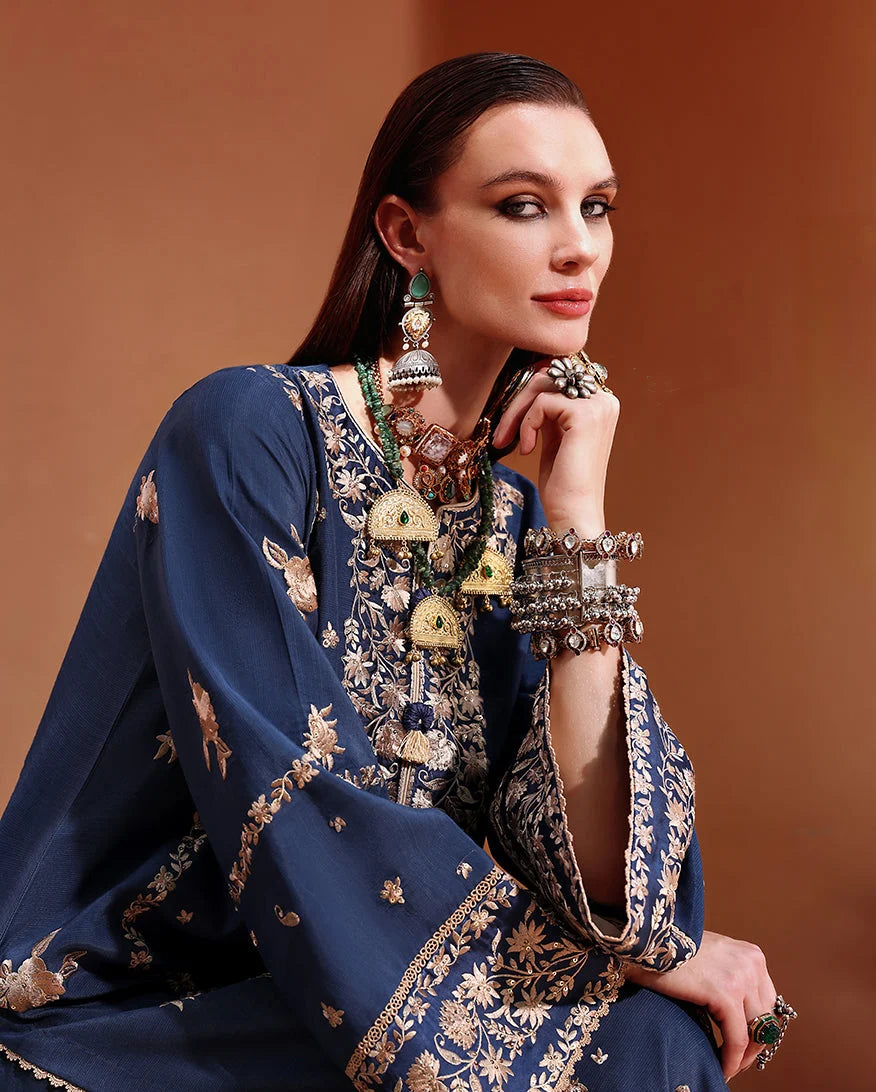 Mushq Hemline Nuvera Embroidered Raw Silk Unstitched 3Pc D-01 - view 3