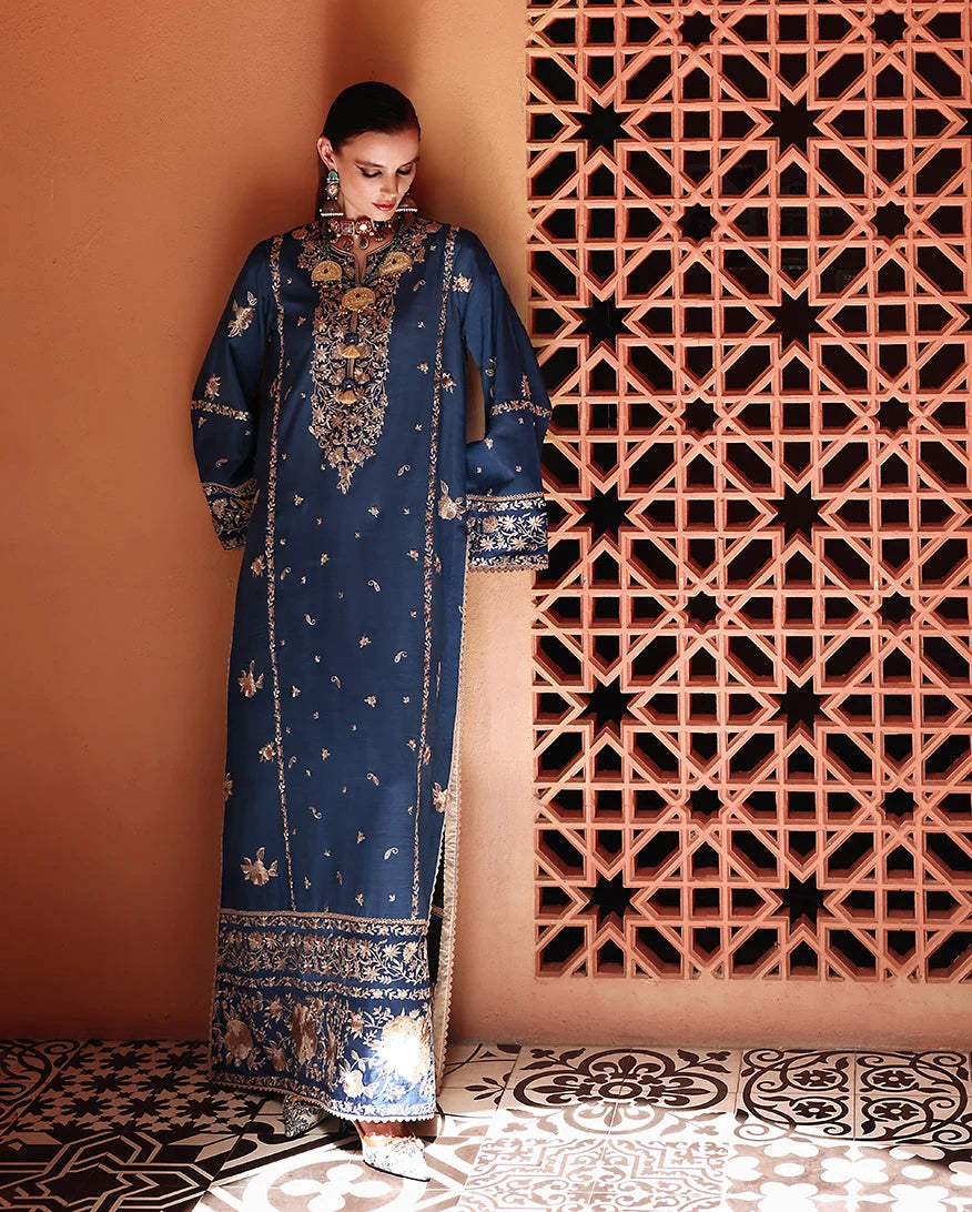 Mushq Hemline Nuvera Embroidered Raw Silk Unstitched 3Pc D-01 - view 4