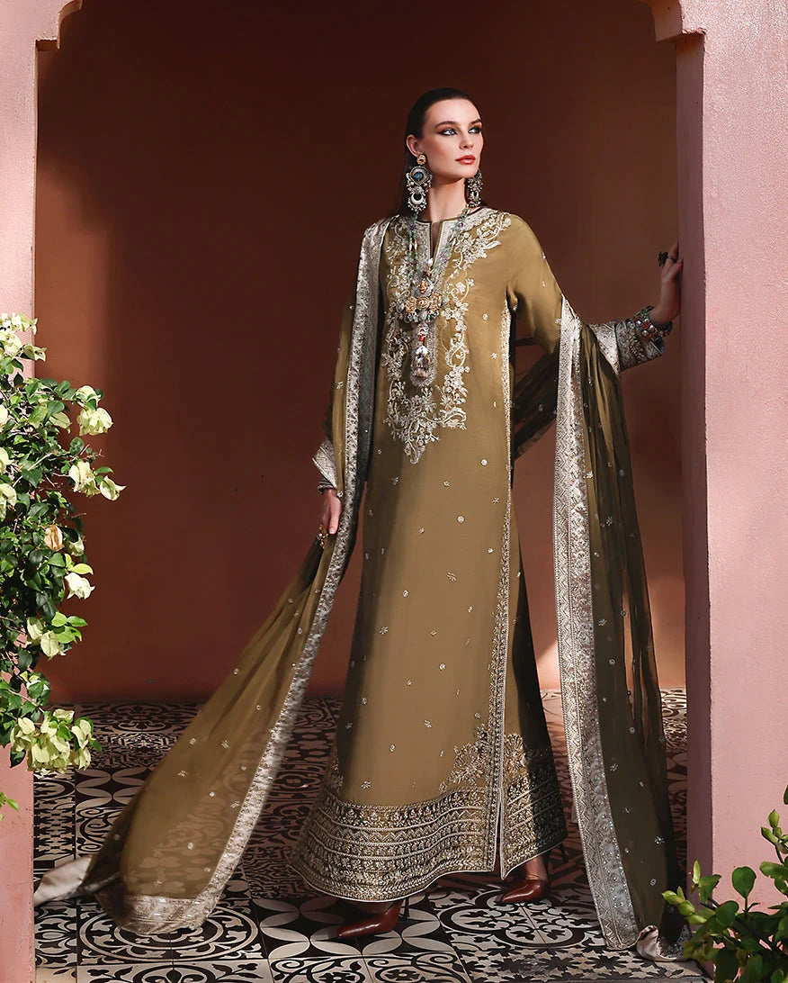 Mushq Hemline Nuvera Embroidered Raw Silk Unstitched 3Pc Suit D-03