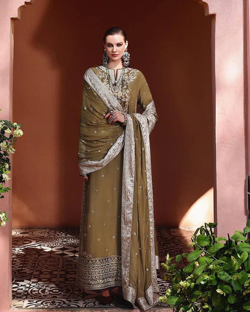 Mushq Hemline Nuvera Embroidered Raw Silk Unstitched 3Pc Suit D-03 - view 3