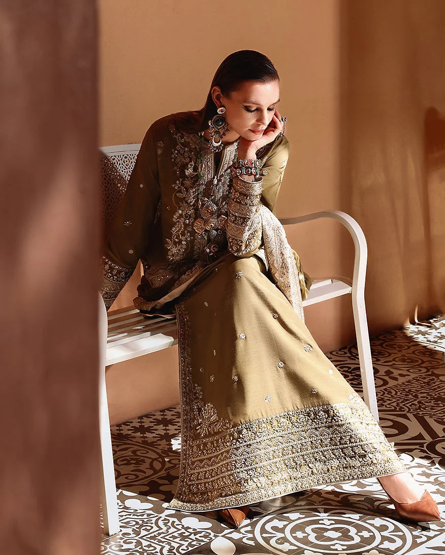 Mushq Hemline Nuvera Embroidered Raw Silk Unstitched 3Pc Suit D-03 - view 2