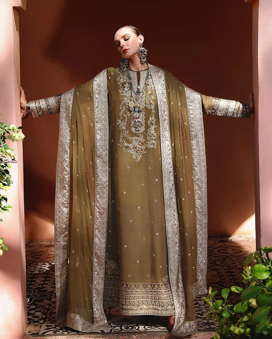 Mushq Hemline Nuvera Embroidered Raw Silk Unstitched 3Pc Suit D-03 - view 4
