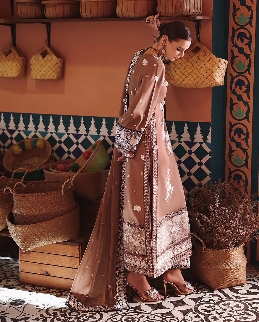 Mushq Hemline Nuvera Embroidered Raw Silk Unstitched 3Pc Suit D-06 - view 5
