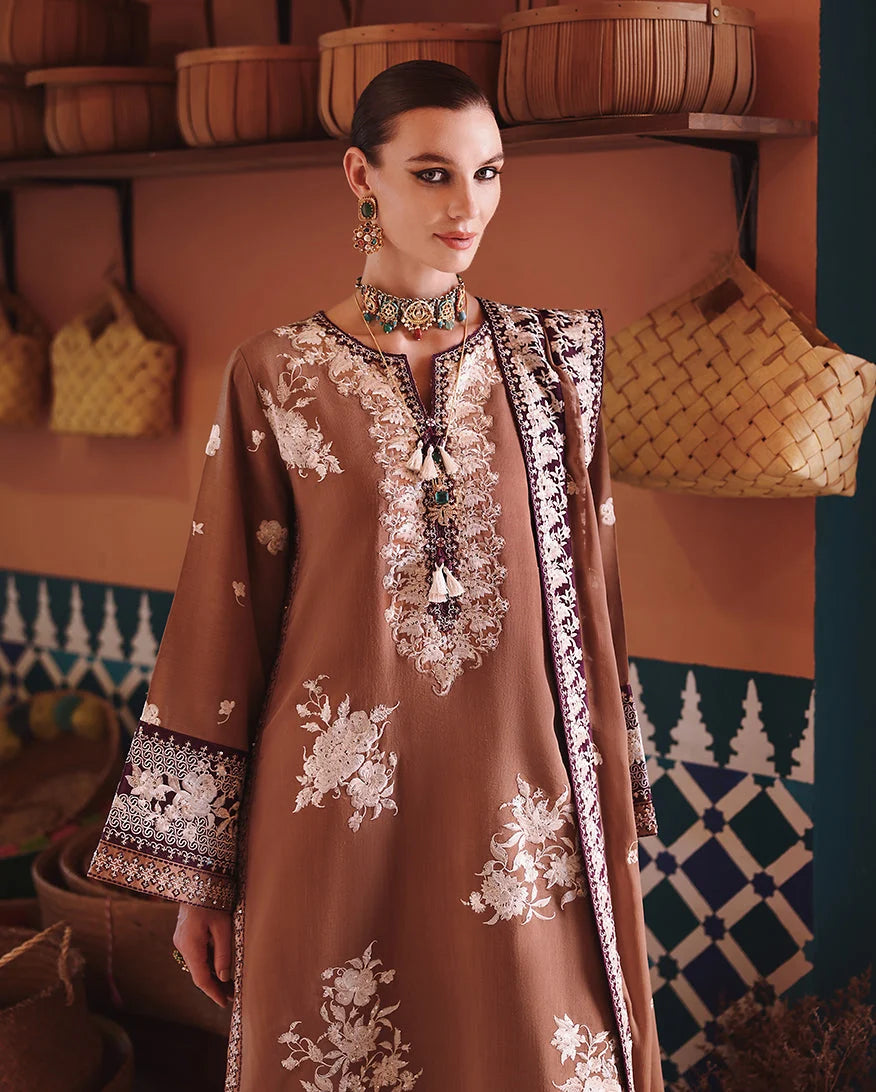 Mushq Hemline Nuvera Embroidered Raw Silk Unstitched 3Pc Suit D-06 - view 4