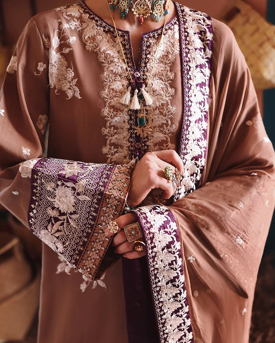 Mushq Hemline Nuvera Embroidered Raw Silk Unstitched 3Pc Suit D-06 - view 2
