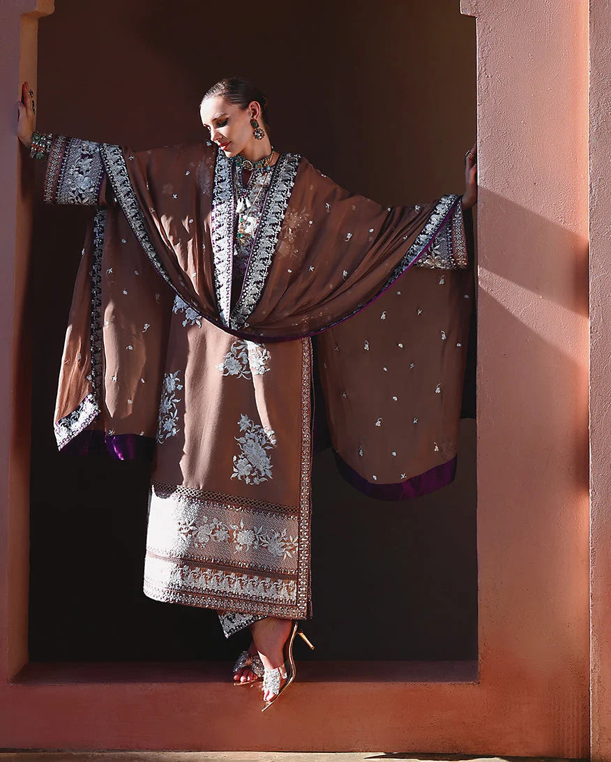 Mushq Hemline Nuvera Embroidered Raw Silk Unstitched 3Pc Suit D-06 - view 3
