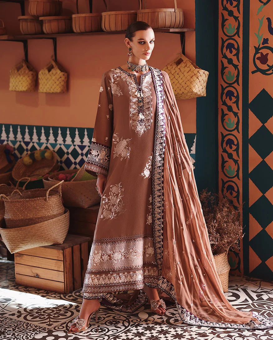 Mushq Hemline Nuvera Embroidered Raw Silk Unstitched 3Pc Suit D-06