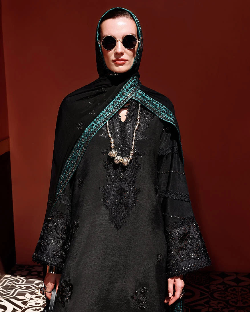 Mushq Hemline Nuvera Embroidered Raw Silk Unstitched 3Pc D-07 - view 3