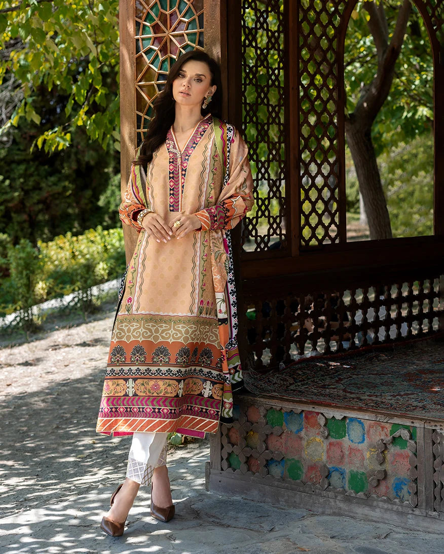 Mushq Hemline Nirvana Echoes Of Serneity Raw Silk Unstitched 3Pc Suit - Solara Crest