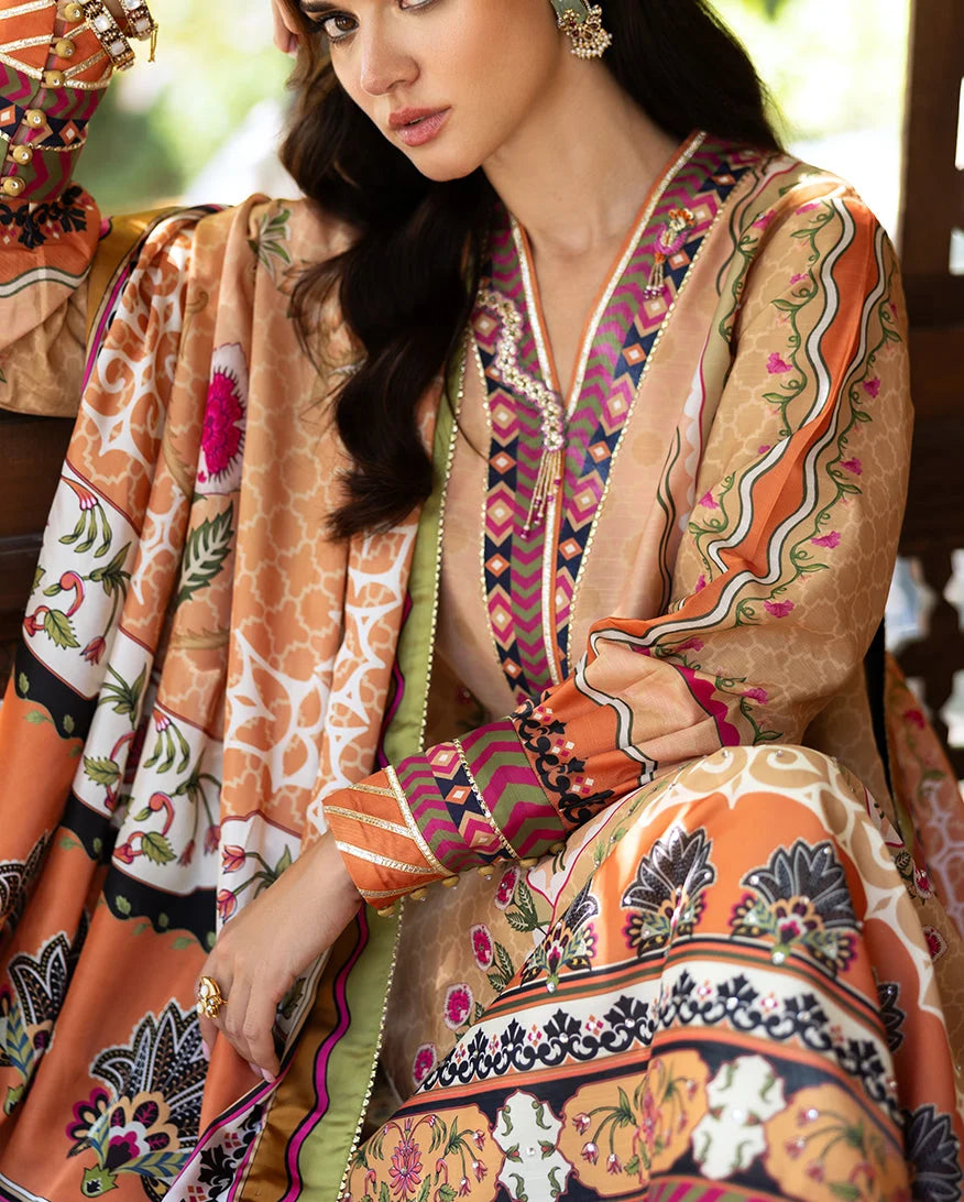 Mushq Hemline Nirvana Echoes Of Serneity Raw Silk Unstitched 3Pc Suit - Solara Crest - view 5