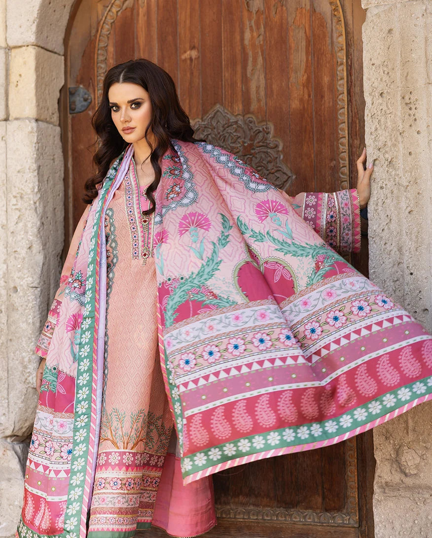 Mushq Hemline Nirvana Echoes Of Serneity Raw Silk Unstitched 3Pc Suit - Pulsar Petal