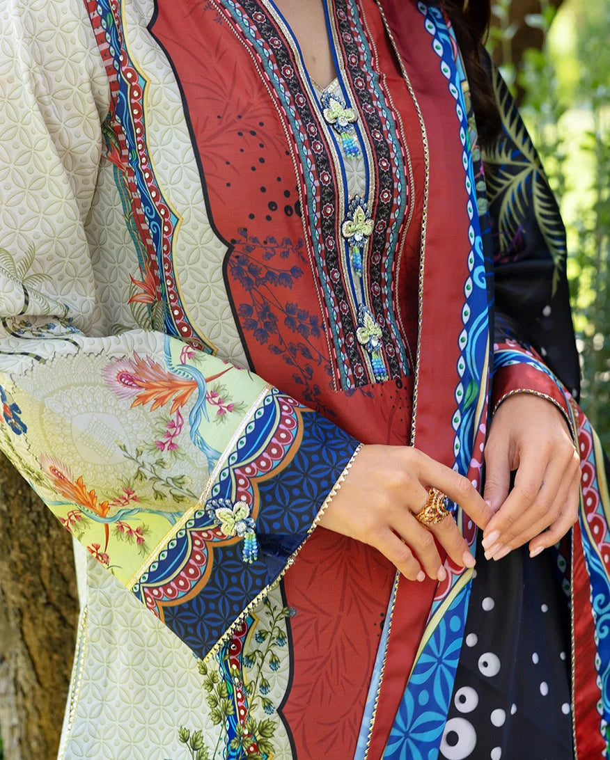 Mushq Hemline Nirvana Echoes Of Serneity Raw Silk Unstitched 3Pc Suit - Ethereal Gleam - view 3