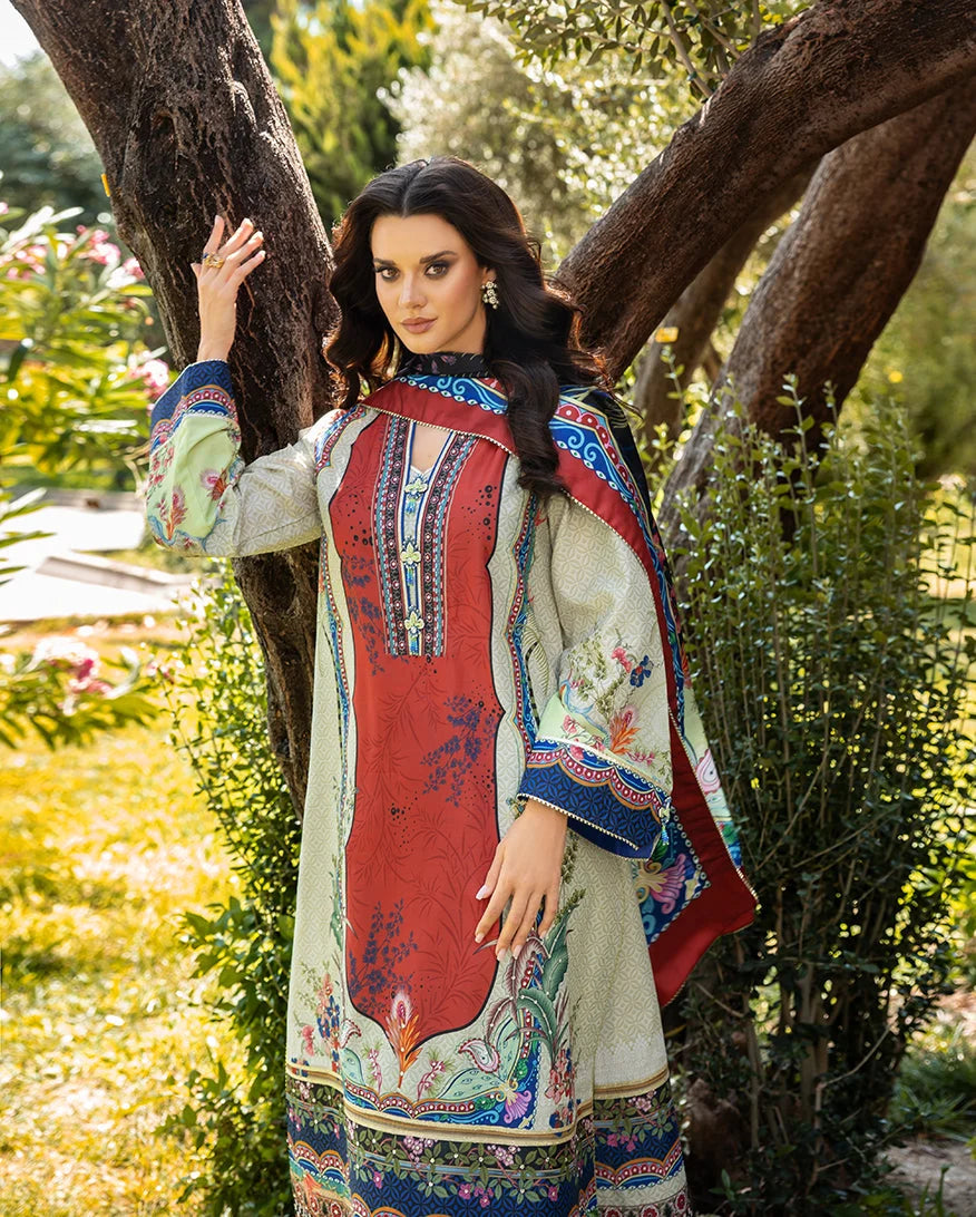 Mushq Hemline Nirvana Echoes Of Serneity Raw Silk Unstitched 3Pc Suit - Ethereal Gleam - view 2
