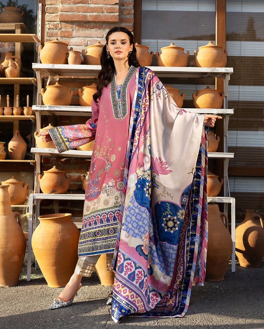 Mushq Hemline Nirvana Echoes Of Serneity Raw Silk Unstitched 3Pc Suit - Meridian Bloom - view 2