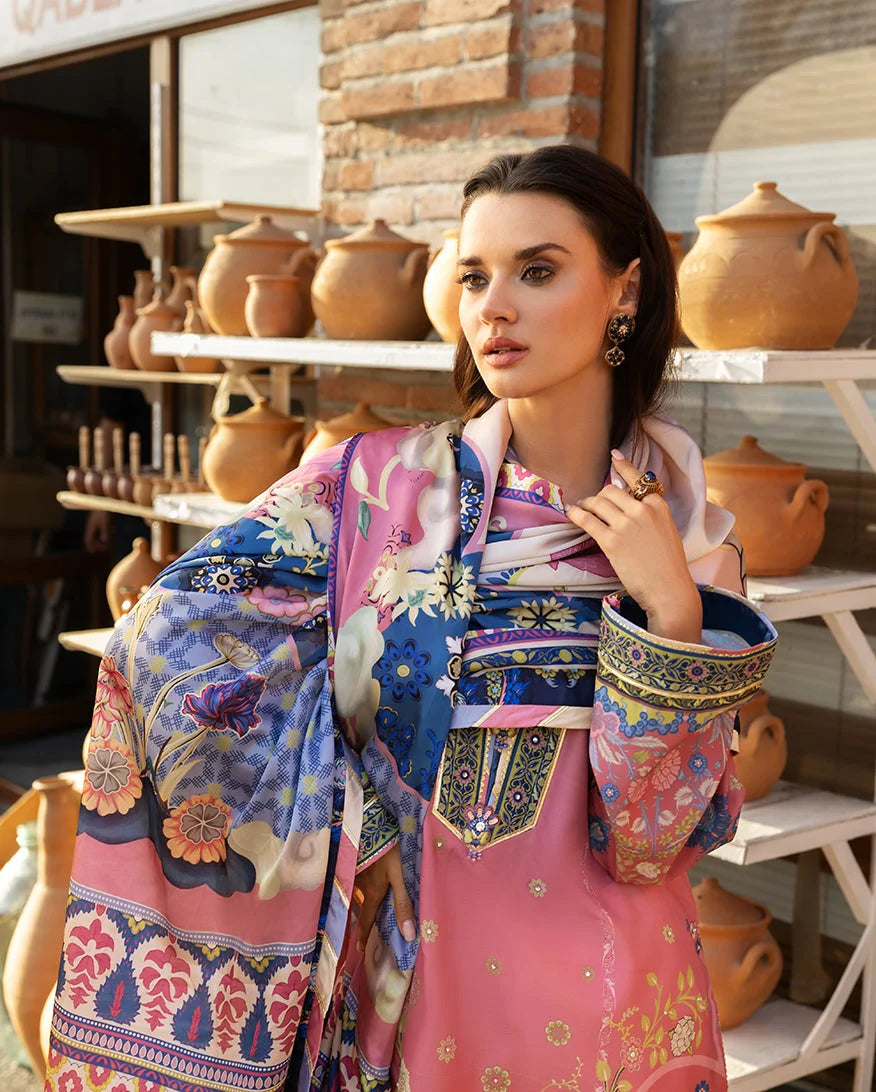Mushq Hemline Nirvana Echoes Of Serneity Raw Silk Unstitched 3Pc Suit - Meridian Bloom - view 5