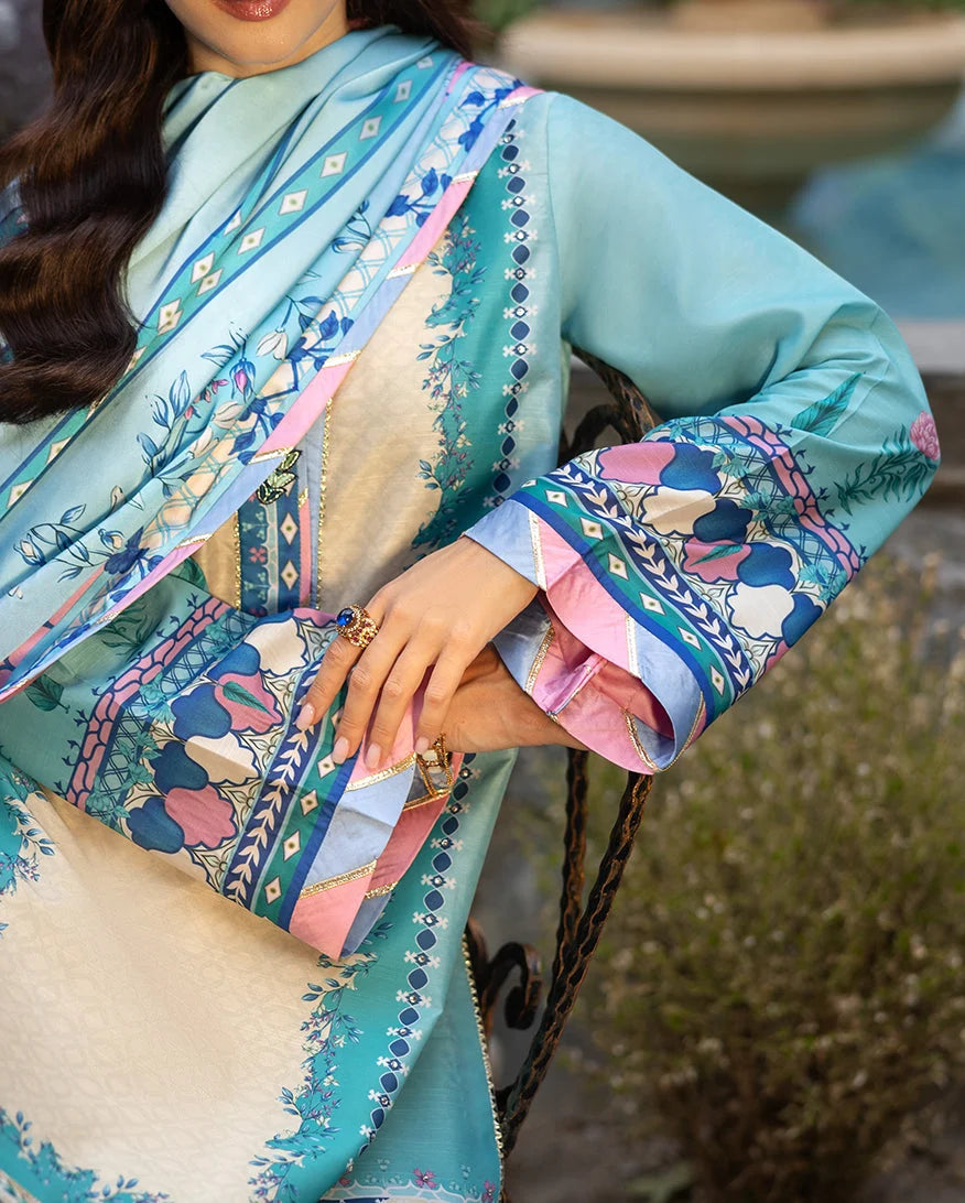 Mushq Hemline Nirvana Echoes Of Serneity Raw Silk Unstitched 3Pc Suit - Seraphic Dust - view 5