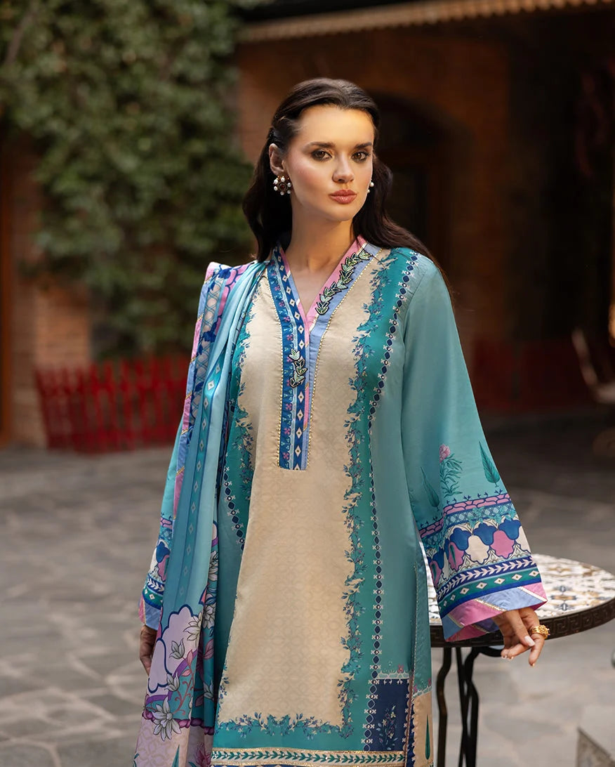 Mushq Hemline Nirvana Echoes Of Serneity Raw Silk Unstitched 3Pc Suit - Seraphic Dust - view 2