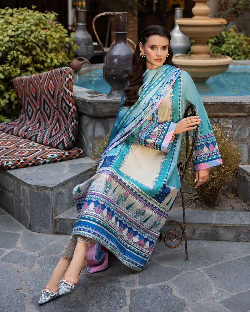 Mushq Hemline Nirvana Echoes Of Serneity Raw Silk Unstitched 3Pc Suit - Seraphic Dust - view 4