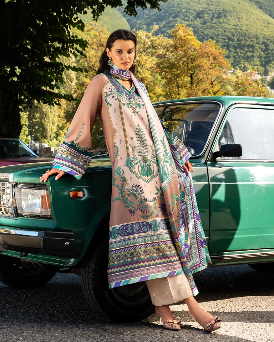 Mushq Hemline Nirvana Echoes Of Serneity Raw Silk Unstitched 3Pc Suit - Aurora Echo - view 4