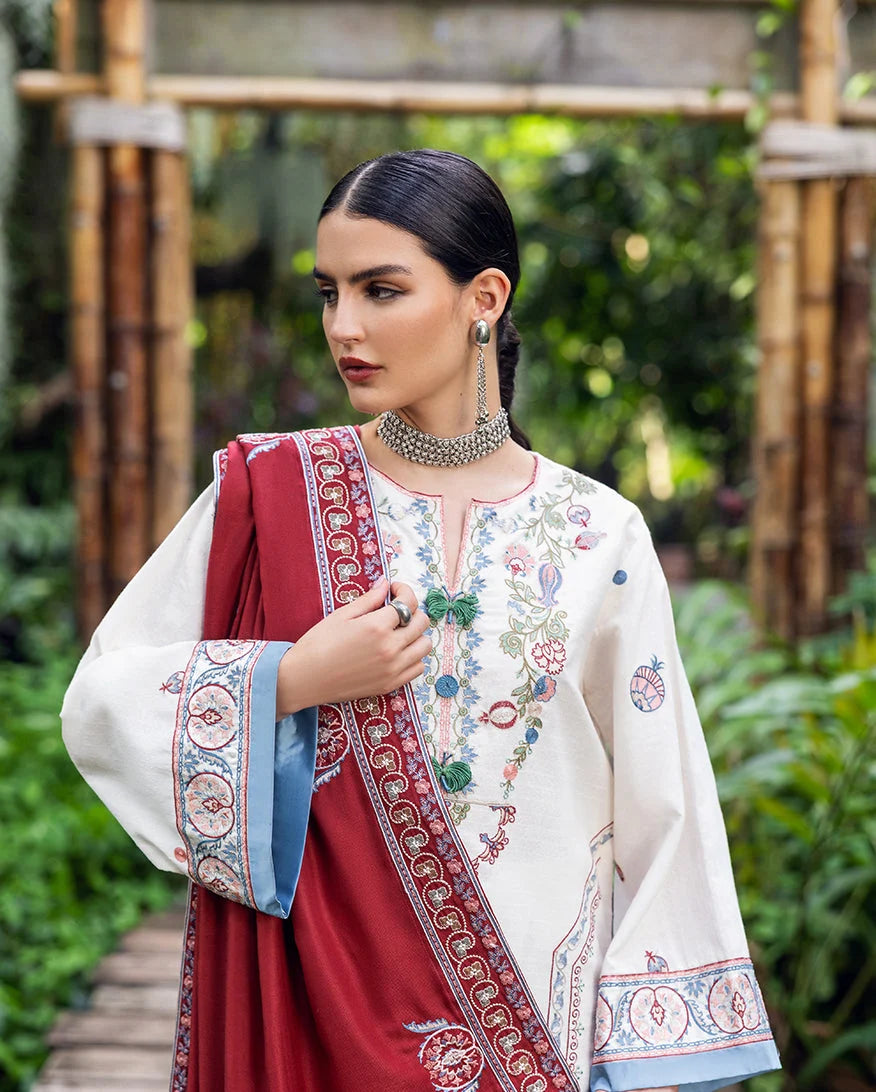 Hemline by Mushq Symphony Unstitched Karandi 3Pc Suit - Coper Blaze