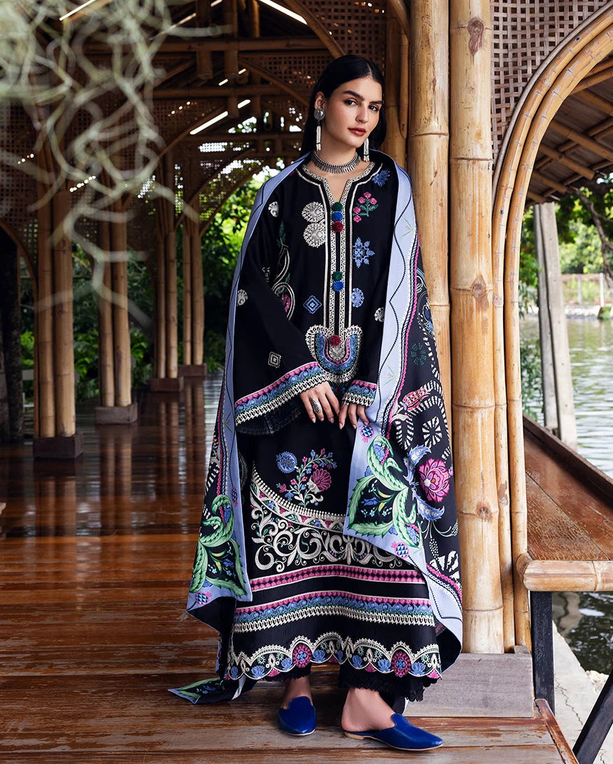 Hemline by Mushq Symphony Unstitched Karandi 2Pc Suit - Midnight Rune