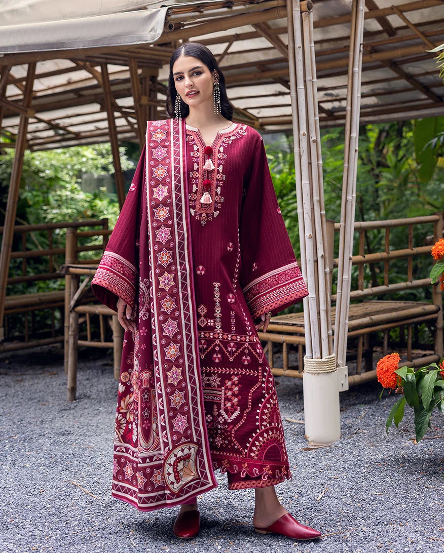 Hemline by Mushq Symphony Unstitched Karandi 3Pc Suit - Emerald Glimmer