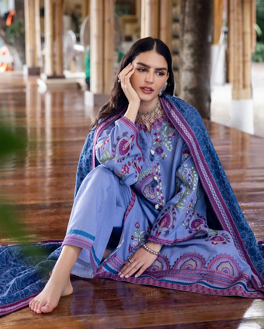 Hemline by Mushq Symphony Unstitched Karandi 3Pc Suit - River Hush