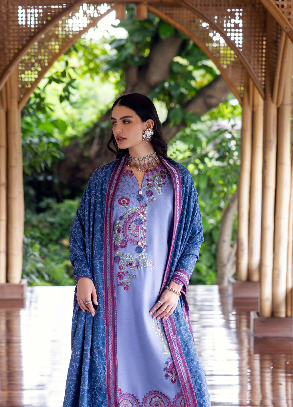 Hemline by Mushq Symphony Unstitched Karandi 3Pc Suit - River Hush